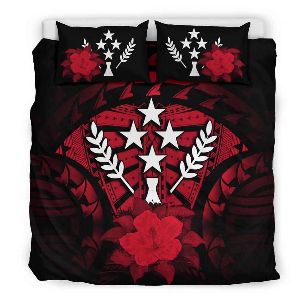 Kosrae Duvet Cover Set - Kosrae Flag & Red Hibiscus Red - Polynesian Pride