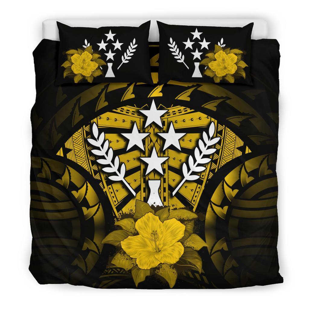 Kosrae Duvet Cover Set - Kosrae Flag & Yellow Hibiscus Yellow - Polynesian Pride