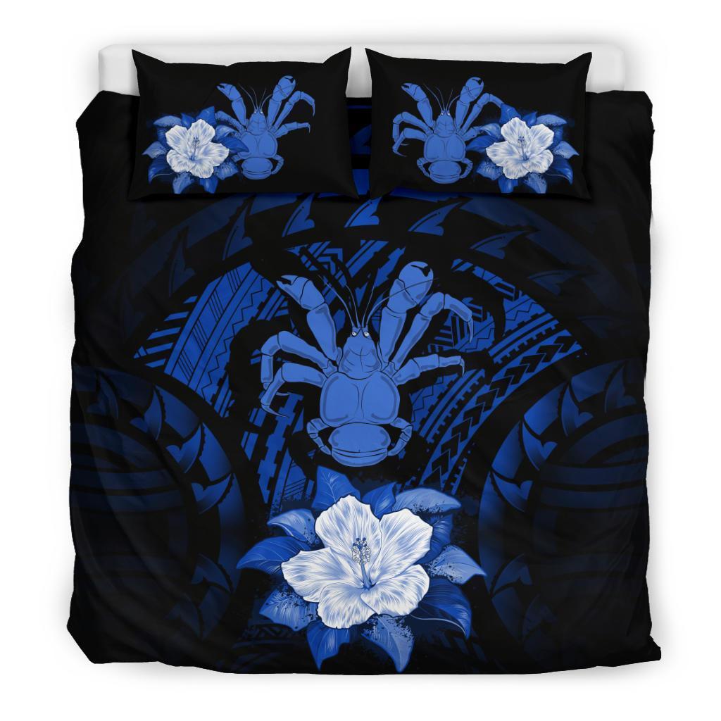 Niue Duvet Cover Set - Coconut Crab & Dark Blue Hibiscus Blue - Polynesian Pride