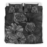 Hawaiian Map Turtle Hibiscus Vintage Polynesian Bedding Set Gray - Polynesian Pride