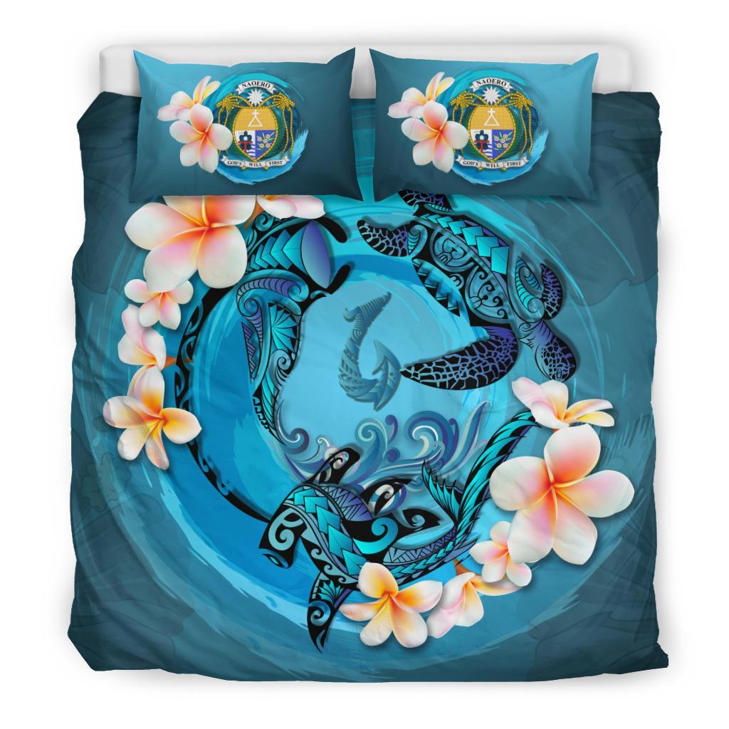 Polynesian Duvet Cover Set - Nauru Bedding Set Blue Plumeria Animal Tattoo Blue - Polynesian Pride