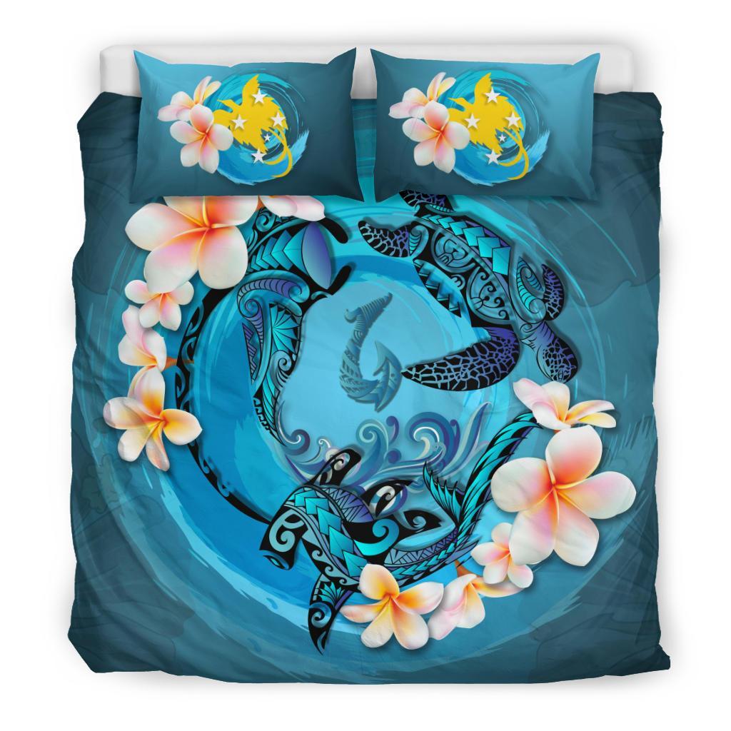 Polynesian Duvet Cover Set - Papua New Guinea Bedding Set Blue Plumeria Animal Tattoo Blue - Polynesian Pride