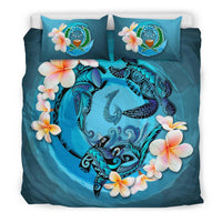 Polynesian Duvet Cover Set - Pohnpei Bedding Set Blue Plumeria Animal Tattoo Blue - Polynesian Pride