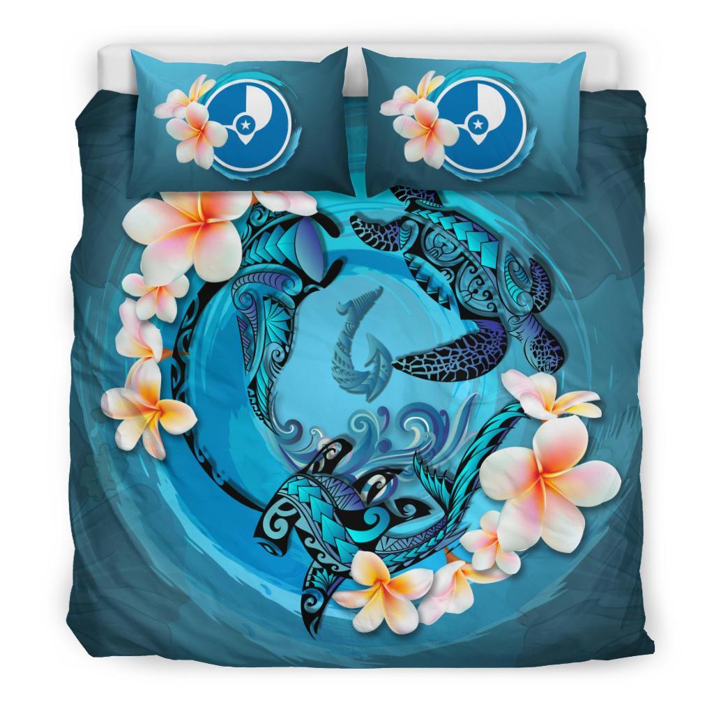 Polynesian Duvet Cover Set - Yap Bedding Set Blue Plumeria Animal Tattoo - Polynesian Pride