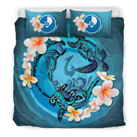 Polynesian Duvet Cover Set - Yap Bedding Set Blue Plumeria Animal Tattoo - Polynesian Pride