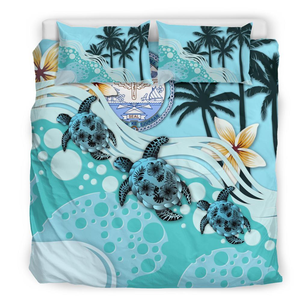 Polynesian Duvet Cover Set - Marshall Islands Bedding Set Blue Turtle Hibiscus Blue - Polynesian Pride