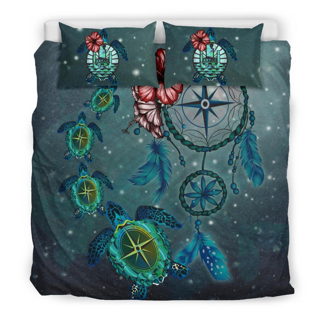 Polynesian Duvet Cover Set - Tahiti Bedding Set Dreamcatcher Turtle Compass Blue - Polynesian Pride