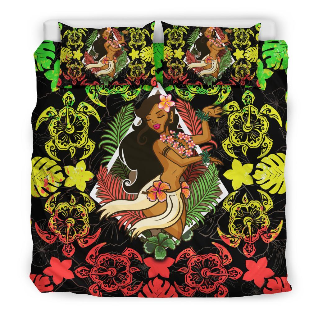 Polynesian Hawaii Duvet Cover Set - Hawaiian Girl Reggae Art - Polynesian Pride