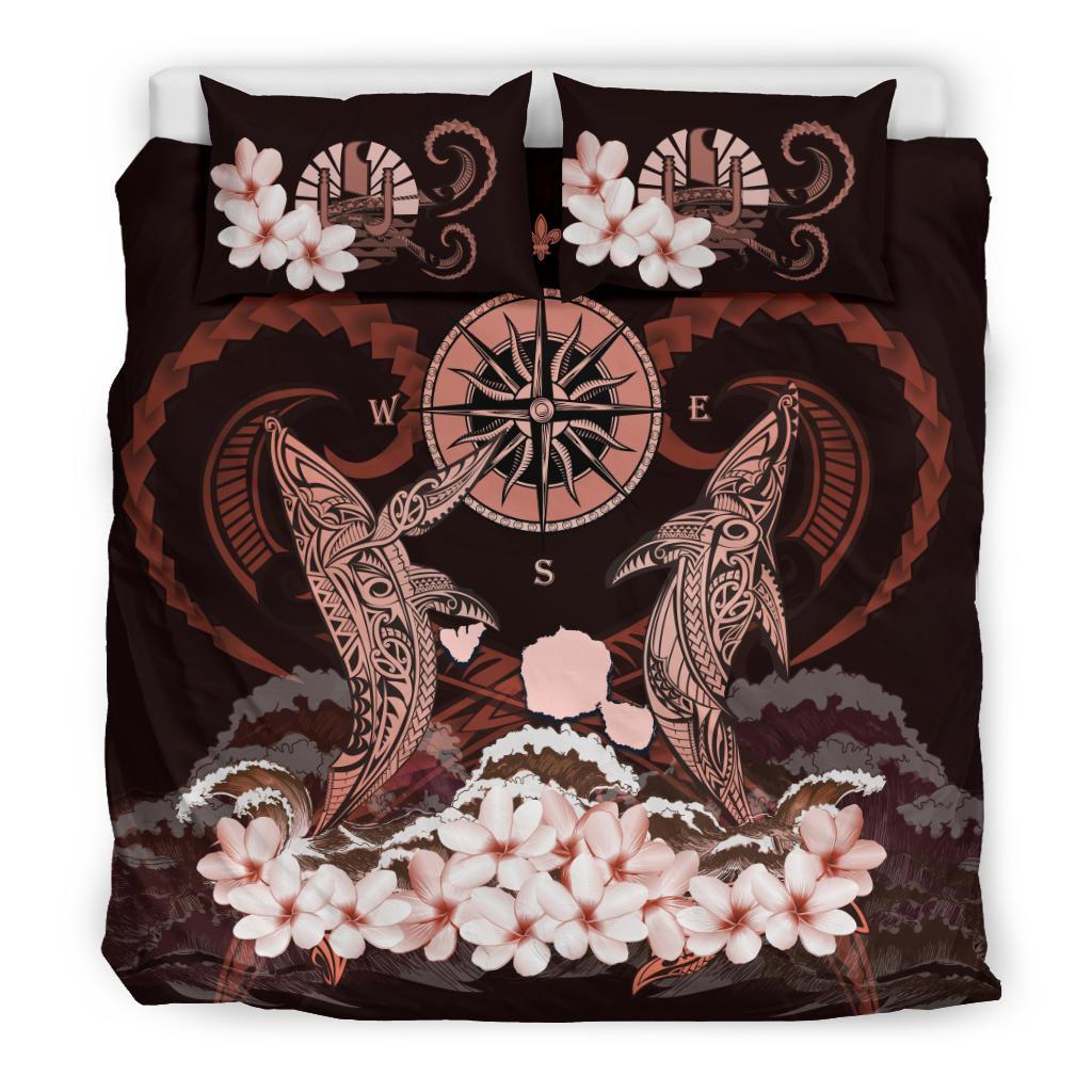 Polynesian Duvet Cover Set - Tahiti Bedding Set Shark Polynesia Compass Plumeria Pink Pink - Polynesian Pride