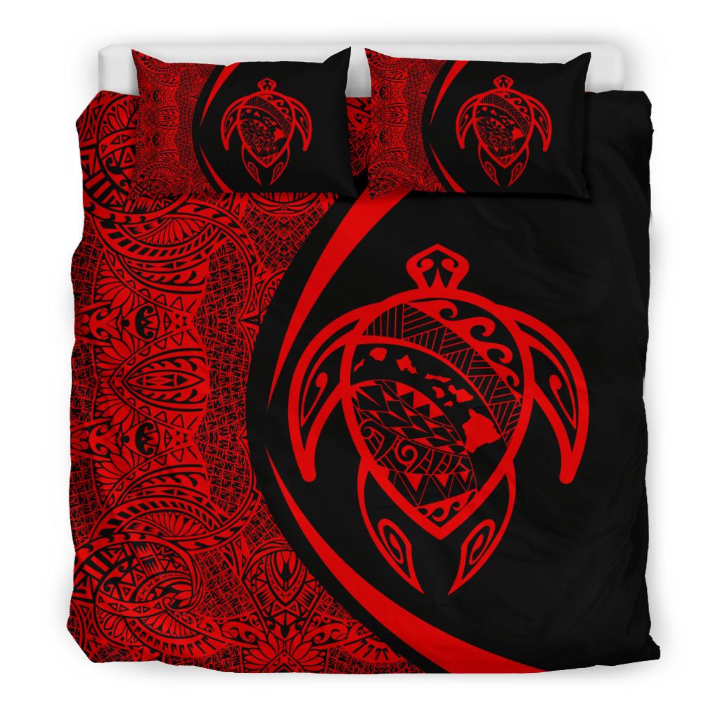 Hawaiian Map Turtle Polynesian Bedding Set - Red - Circle Style - Polynesian Pride