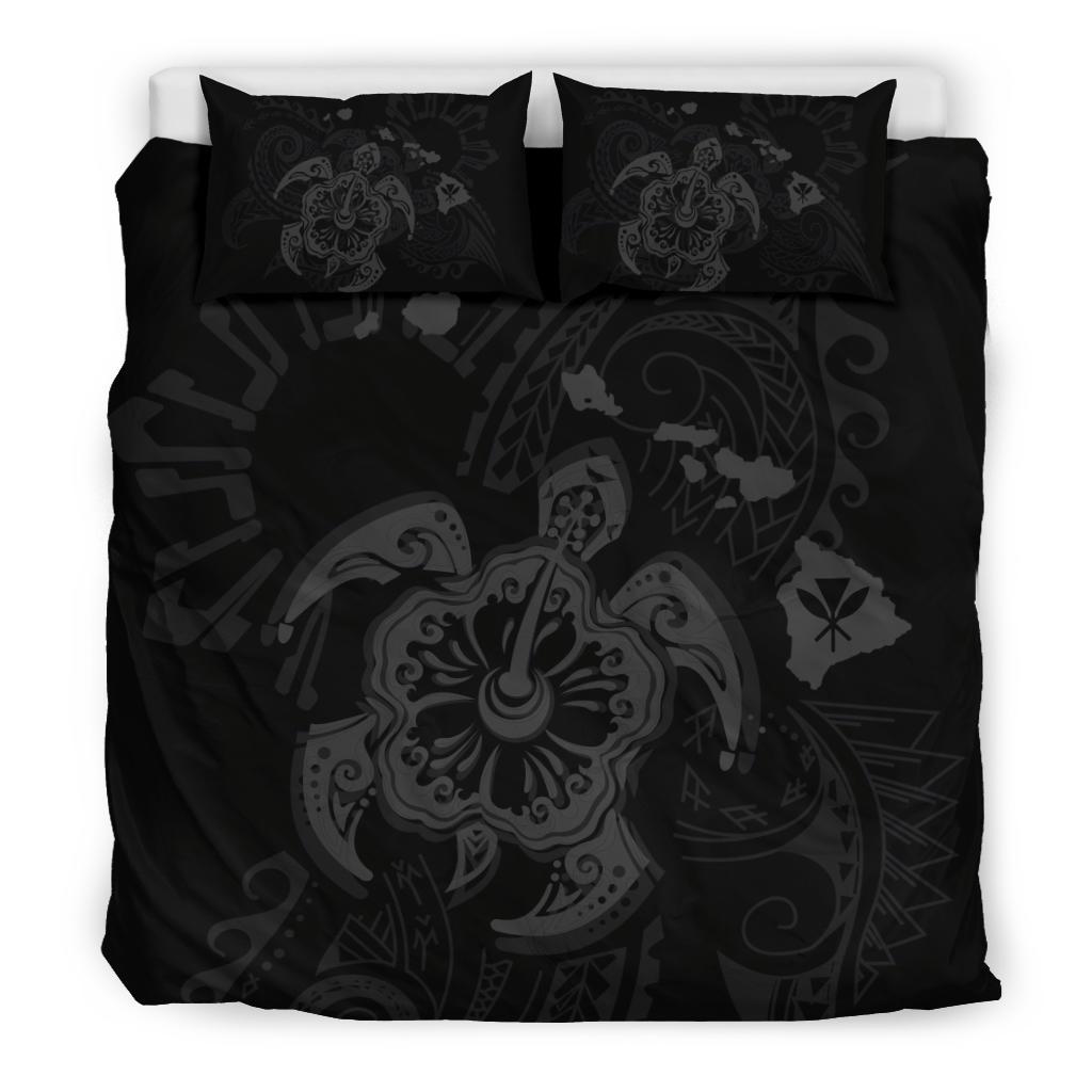 Hawaiian Map Kanaka Hibiscus Turtle Gray Polynesian Bedding Set - Polynesian Pride