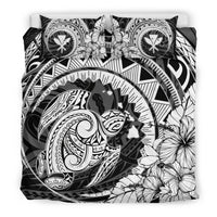 Hawaiian Map Kanaka Honu Hibiscus White Globular Polynesian Bedding Set - Polynesian Pride