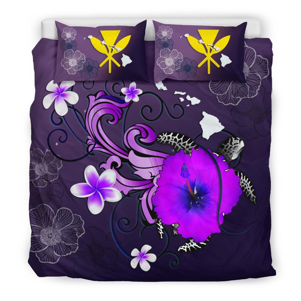 Polynesian Duvet Cover Set - Hawaii Bedding Set Map Turtle Hibiscus Purple - Polynesian Pride