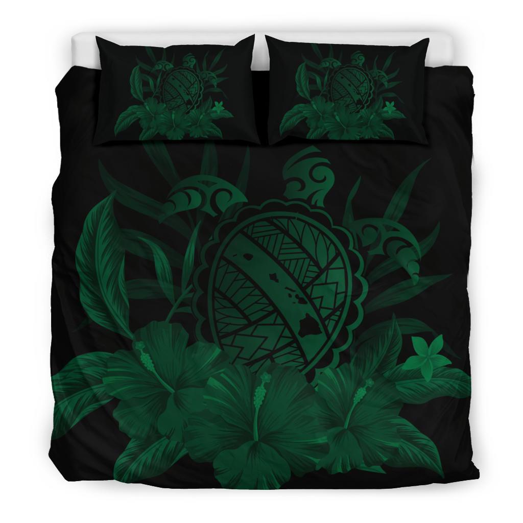 Hawaiian Map Turtle Hibiscus Polynesian Bedding Set - Green - Polynesian Pride