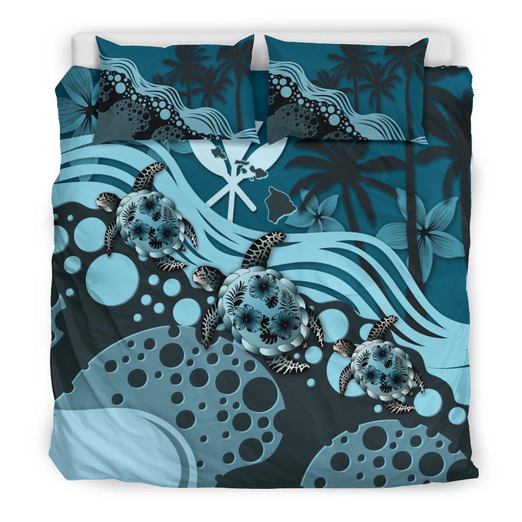 Polynesian Duvet Cover Set - Hawaii Bedding Set Blue Turtle Hibiscus Blue - Polynesian Pride