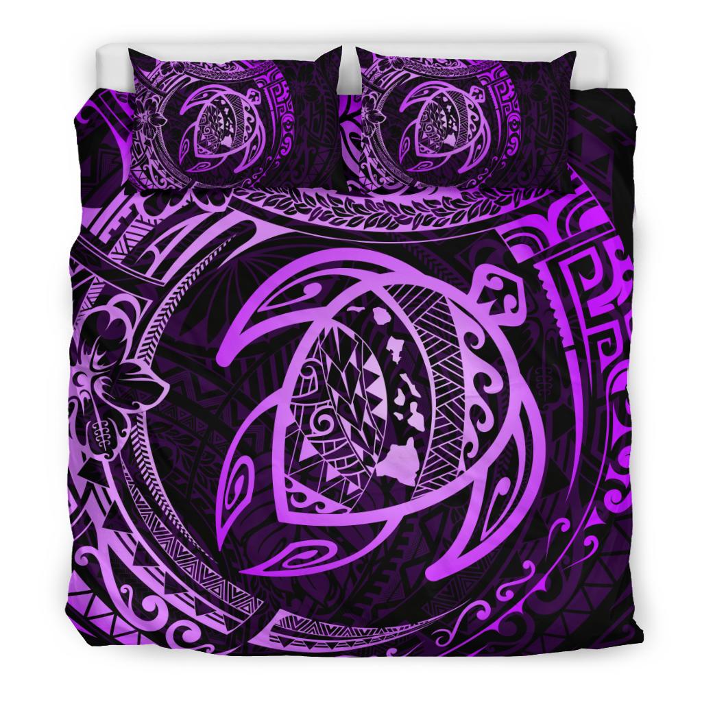 Hawaiian Map Turtle Polynesian Bedding Set Circle Purple - Polynesian Pride