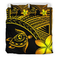 Hawaiian Turtle Kakau Plumeria Polynesian Bedding Set Yellow - Polynesian Pride