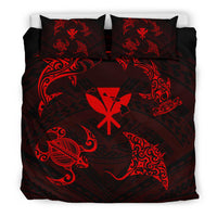 Polynesian Turtle Hammerhead Shark Ray Kanaka Hawaii Bedding Set Circle Red Red - Polynesian Pride