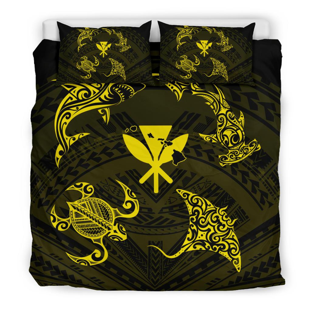 Polynesian Turtle Hammerhead Shark Ray Kanaka Hawaii Bedding Set Circle Yellow Yellow - Polynesian Pride