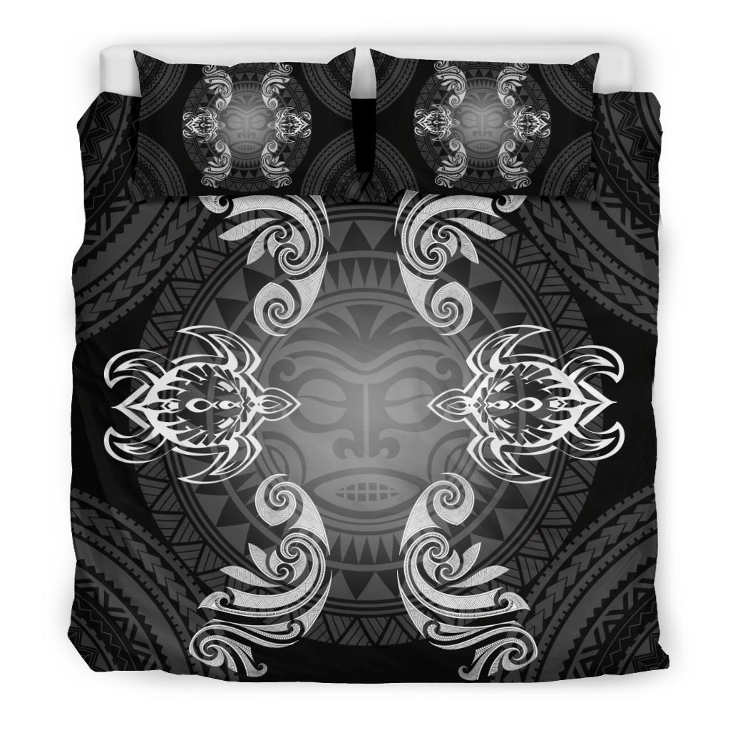 Hawaiian Turtles Tribal Mask Polynesian Bedding Set White - Polynesian Pride