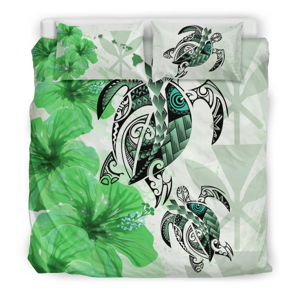 Polynesian Duvet Cover Set - Hawaii Bedding Set Polynesia Turtle Hibiscus Green Green - Polynesian Pride