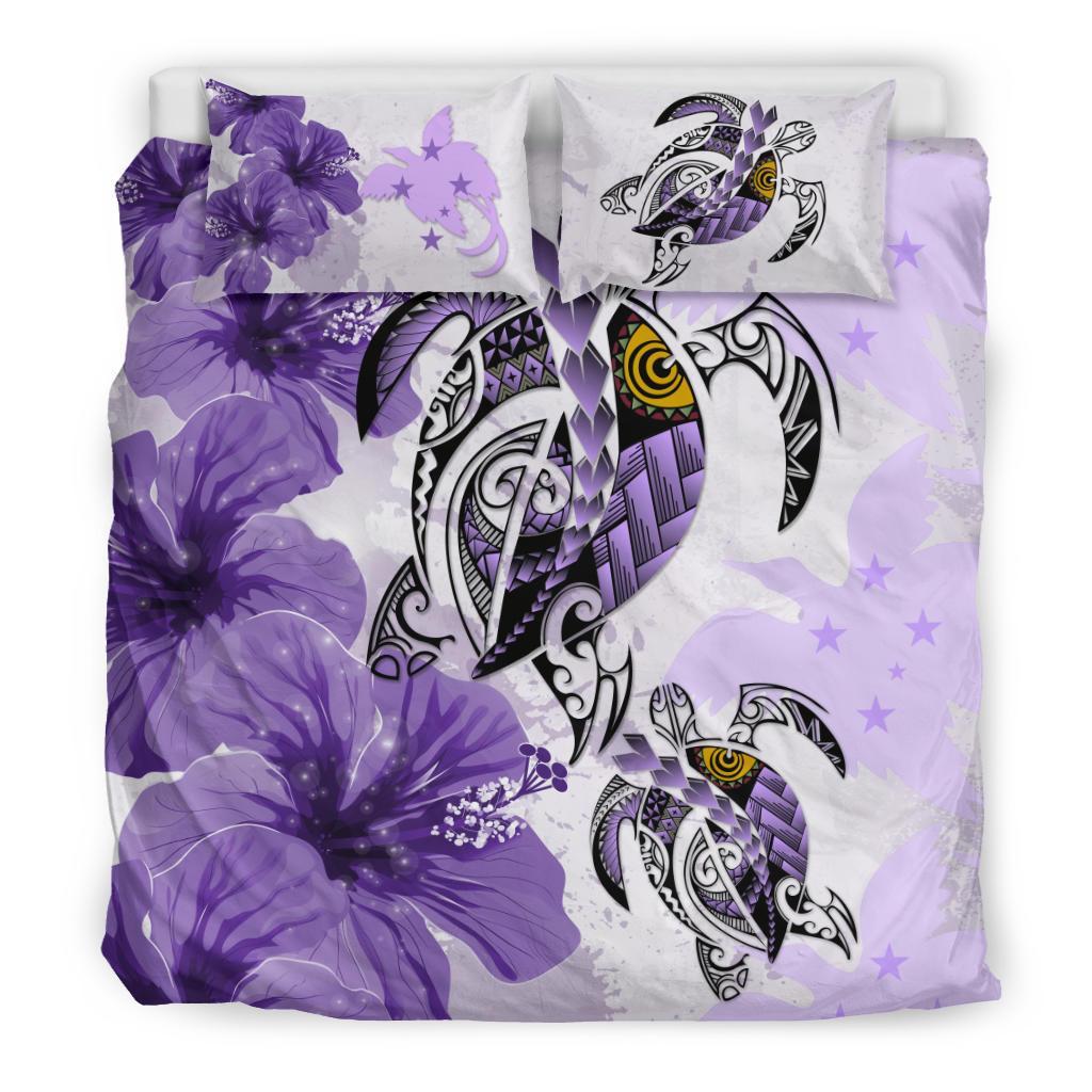 Polynesian Duvet Cover Set - Papua New Guinea Bedding Set Polynesia Turtle Hibiscus Purple Purple - Polynesian Pride