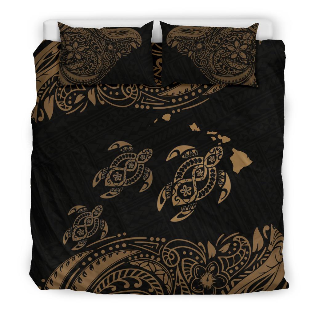 Polynesian Bedding Set - Hawaii Duvet Cover Set Gold Sea Turtle - Polynesian Pride