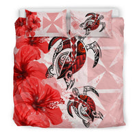Polynesian Duvet Cover Set - Wallis And Futuna Bedding Set Polynesia Turtle Hibiscus Red - Polynesian Pride
