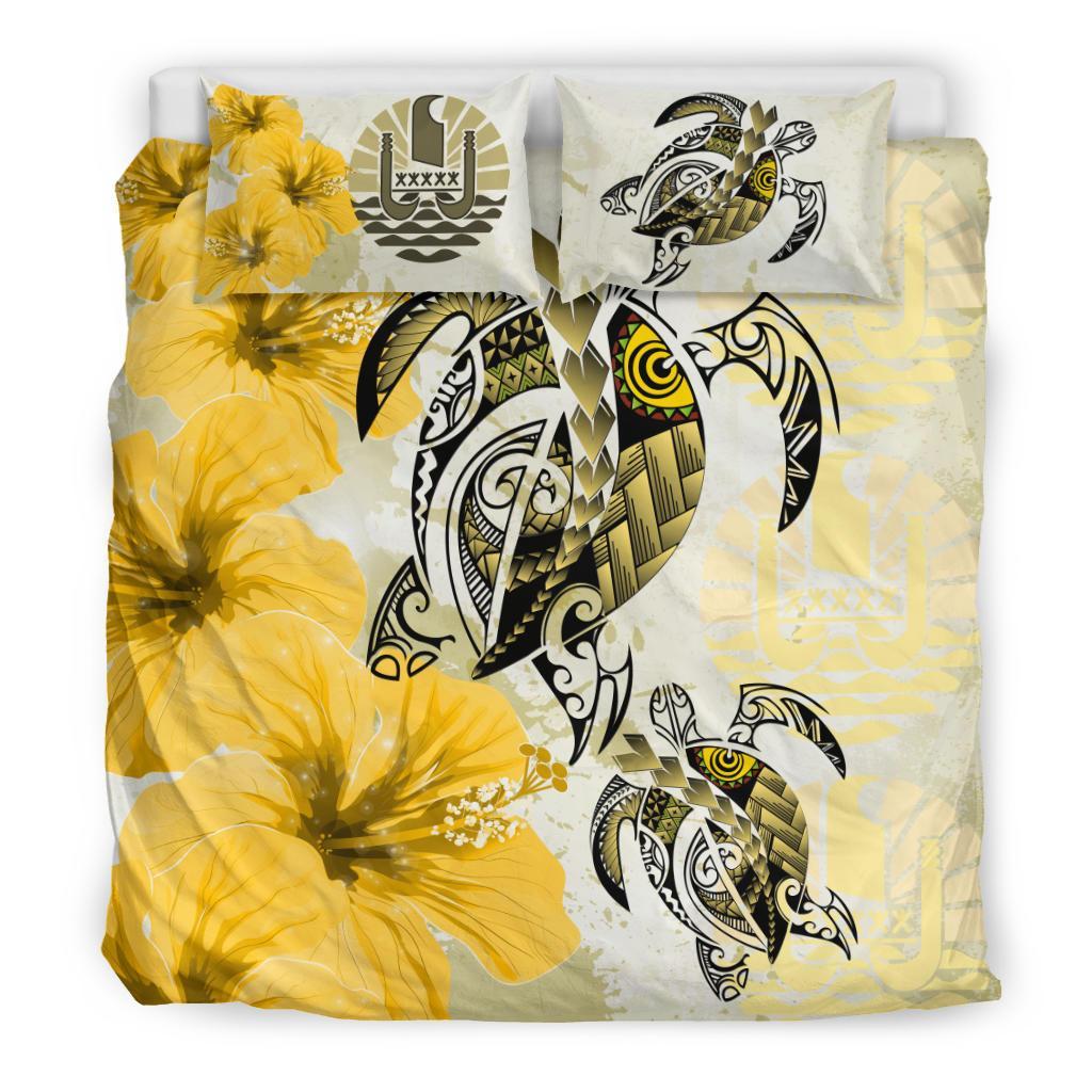 Polynesian Duvet Cover Set - Tahiti Bedding Set Polynesia Turtle Hibiscus Yellow Yellow - Polynesian Pride