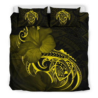 Hawaiian Map Turtle Hibiscus Divise Yellow Polynesian Bedding Set - Polynesian Pride