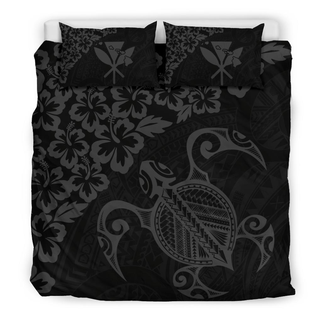 Hawaiian Map Turtle Hibiscus Kanaka Polynesian Bedding Set - Gray - Polynesian Pride