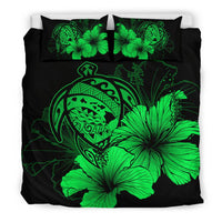 Hawaiian Map Hibiscus Turtle Polynesian Bedding Set - Green - Polynesian Pride