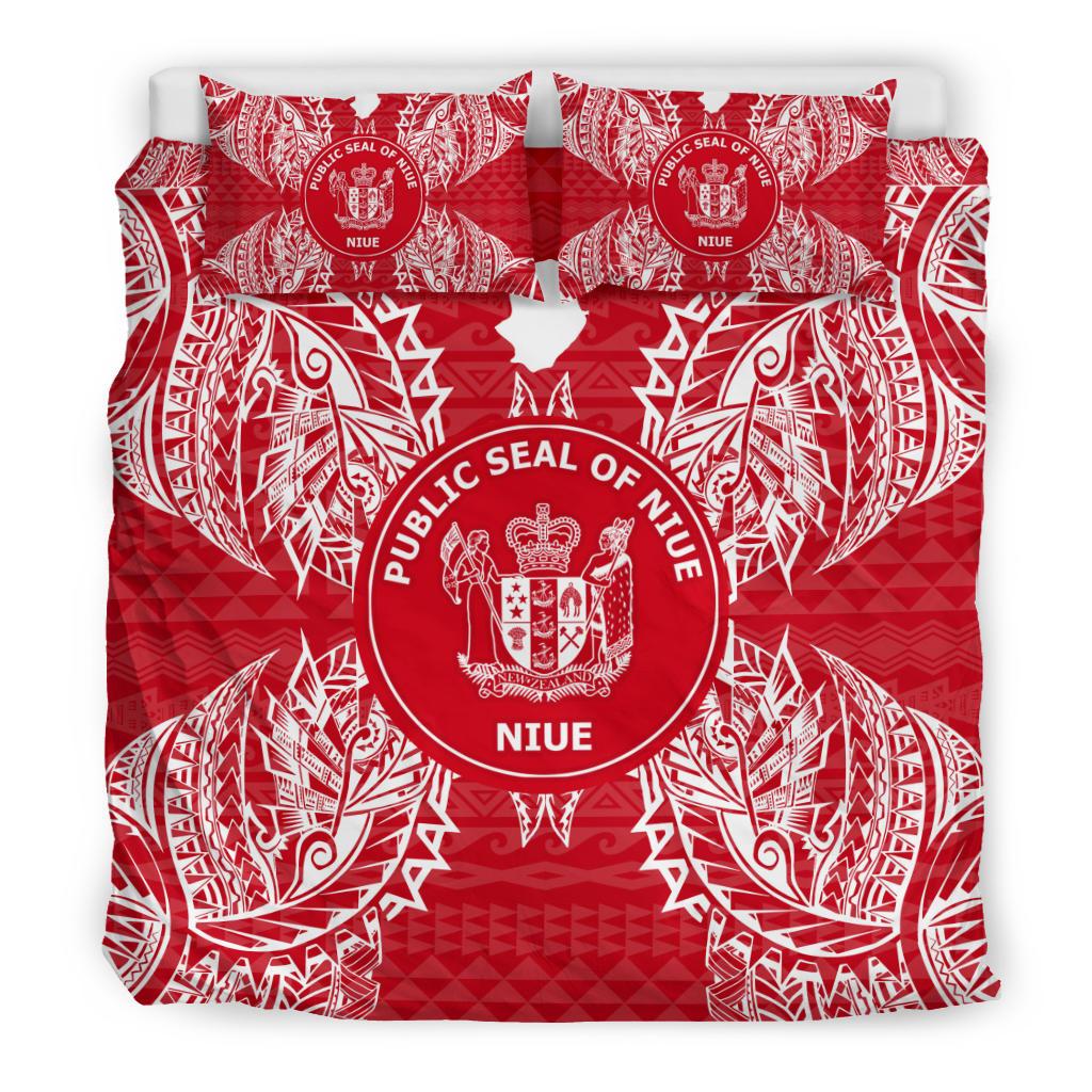 Polynesian Bedding Set - Niue Duvet Cover Set Map Red White - Polynesian Pride