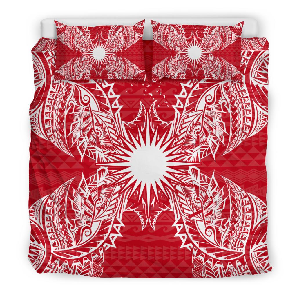 Polynesian Bedding Set - Marshall Islands Duvet Cover Set Map Red White - Polynesian Pride