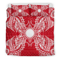 Polynesian Bedding Set - Marshall Islands Duvet Cover Set Map Red White - Polynesian Pride
