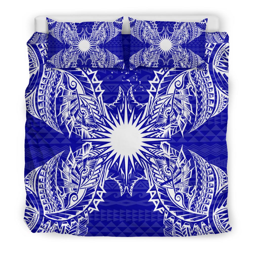 Polynesian Bedding Set - Marshall Islands Duvet Cover Set Map Blue - Polynesian Pride