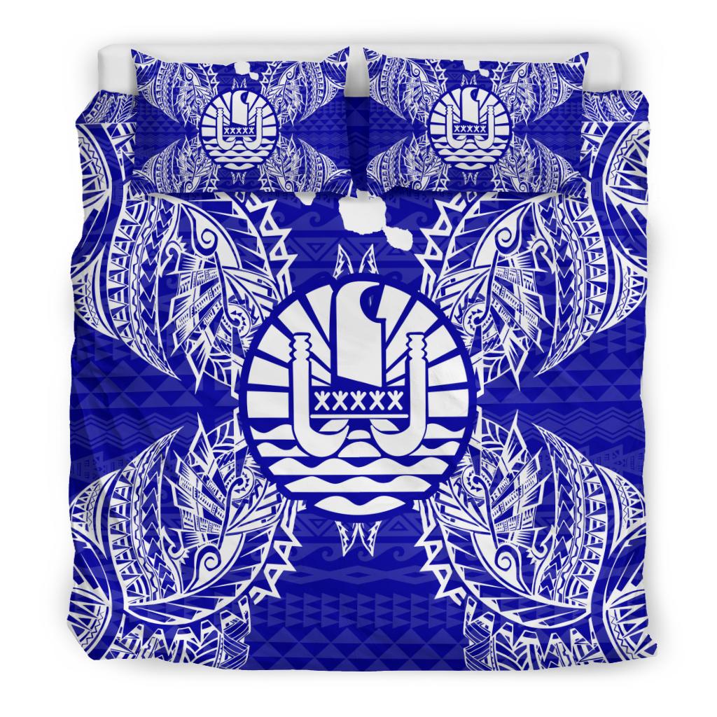Polynesian Bedding Set - French Polynesia Duvet Cover Set Map Blue - Polynesian Pride