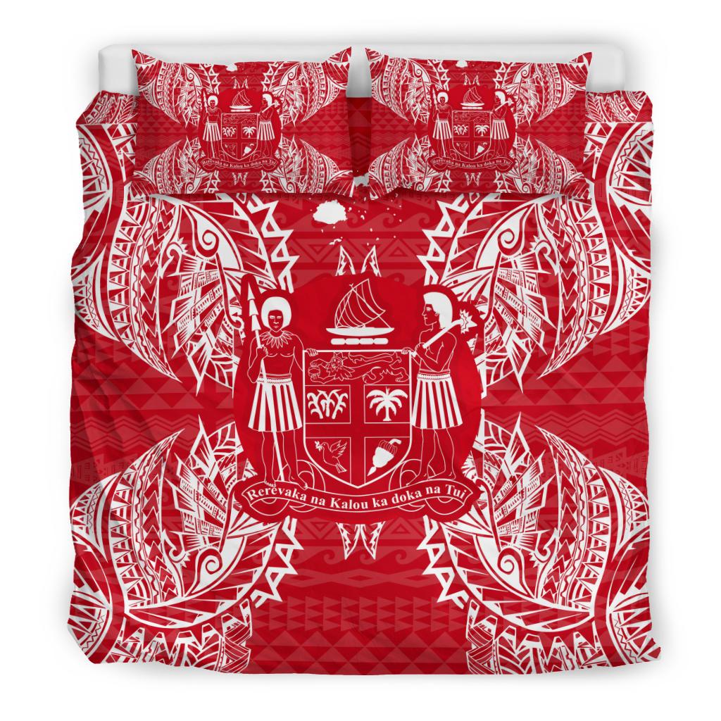 Polynesian Bedding Set - Fiji Duvet Cover Set Map Red White - Polynesian Pride