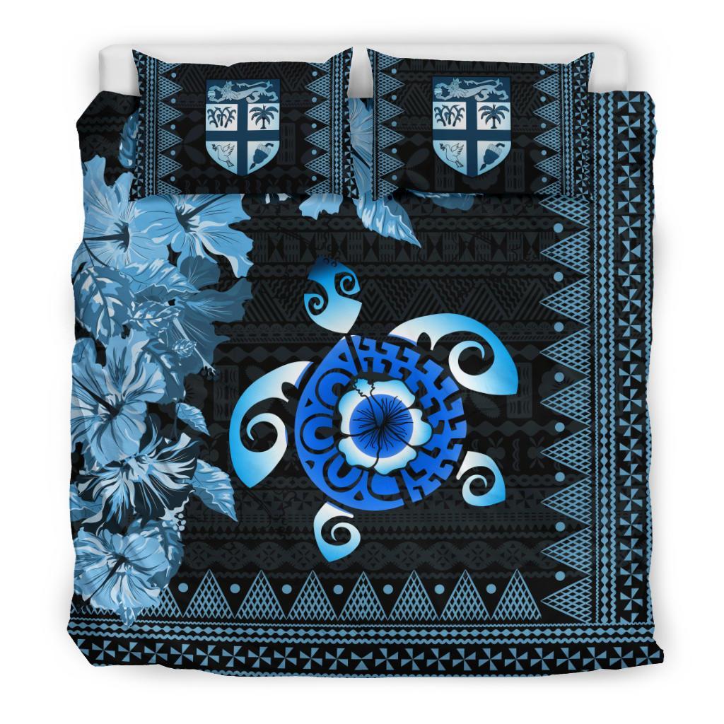 Polynesian Duvet Cover Set - Fiji Bedding Set Tapa Turtle Hibiscus Blue Blue - Polynesian Pride