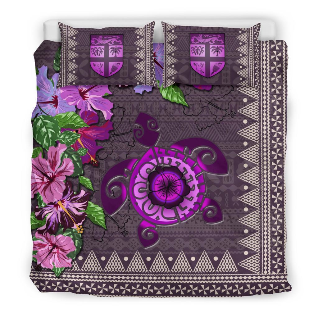 Polynesian Duvet Cover Set - Fiji Bedding Set Tapa Turtle Hibiscus Purple Purple - Polynesian Pride