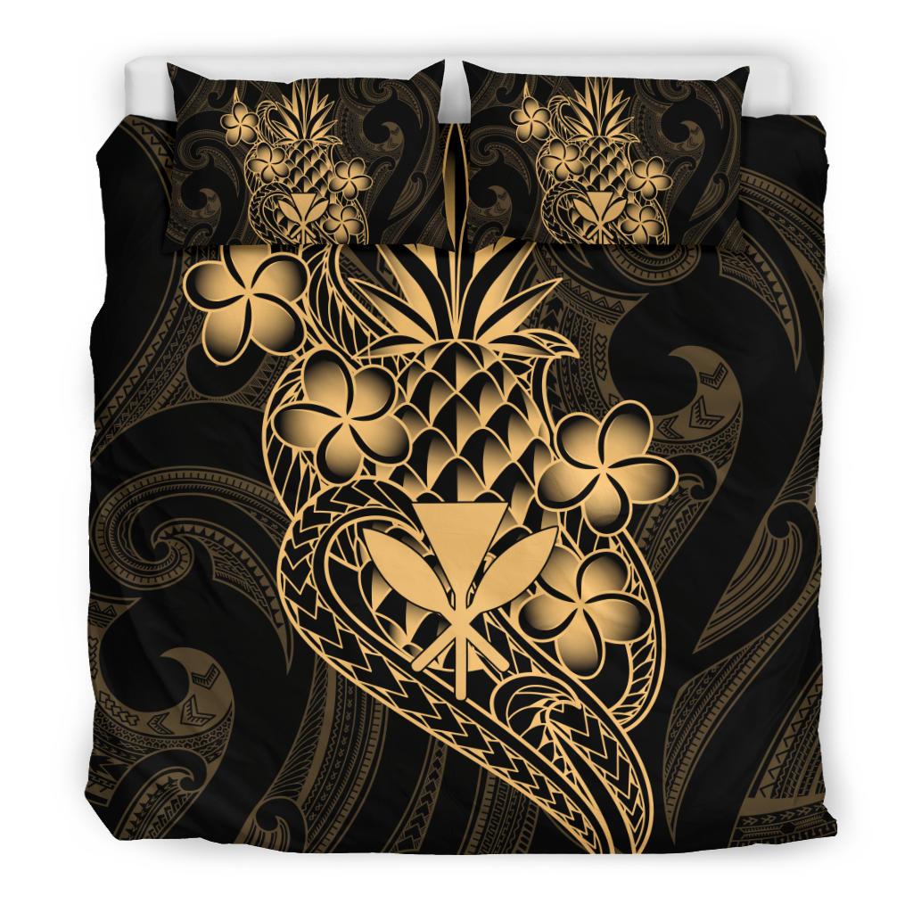 Polynesian Bedding Set - Hawaii Duvet Cover Set Kanaka Maoli Gold Pineapple - Polynesian Pride