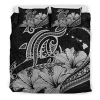 Hawaiian Map Hibiscus Turtle Polynesian Bedding Set Gray - Polynesian Pride