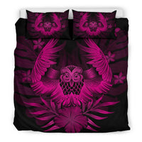 Hawaiian Owl Hibiscus Plumeria Polynesian Bedding Set - Pink - Polynesian Pride