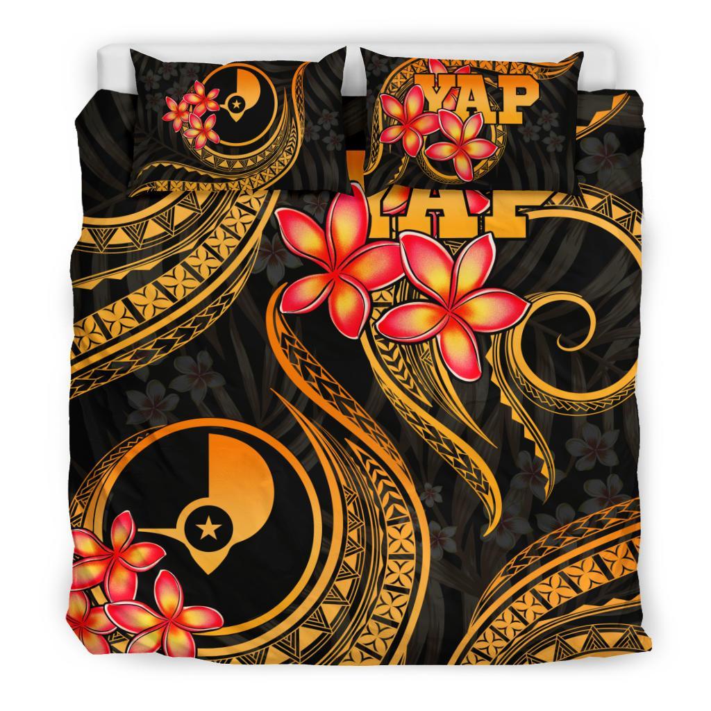 Micronesian Bedding Set - Yap Duvet Cover Set - Gold Plumeria - Polynesian Pride