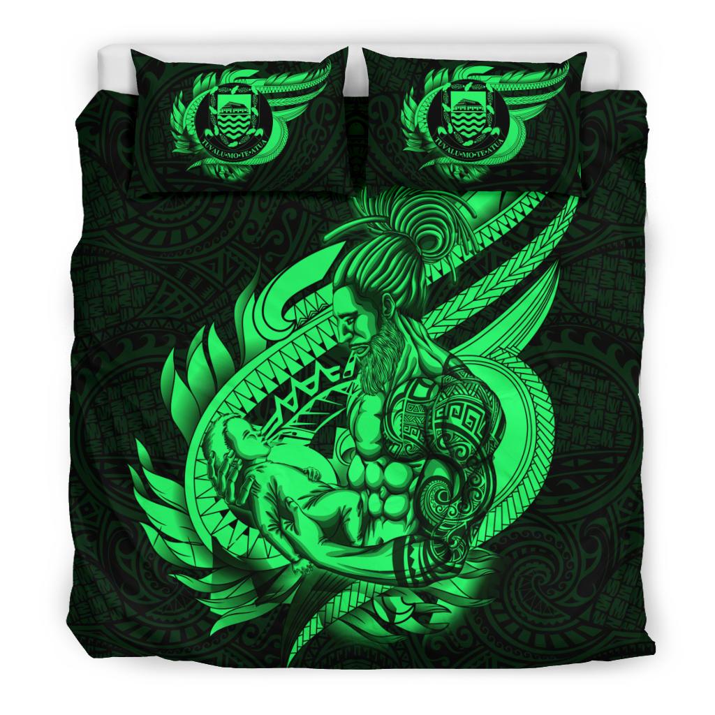 Polynesian Bedding Set - Tuvalu Duvet Cover Set Father And Son Green - Polynesian Pride