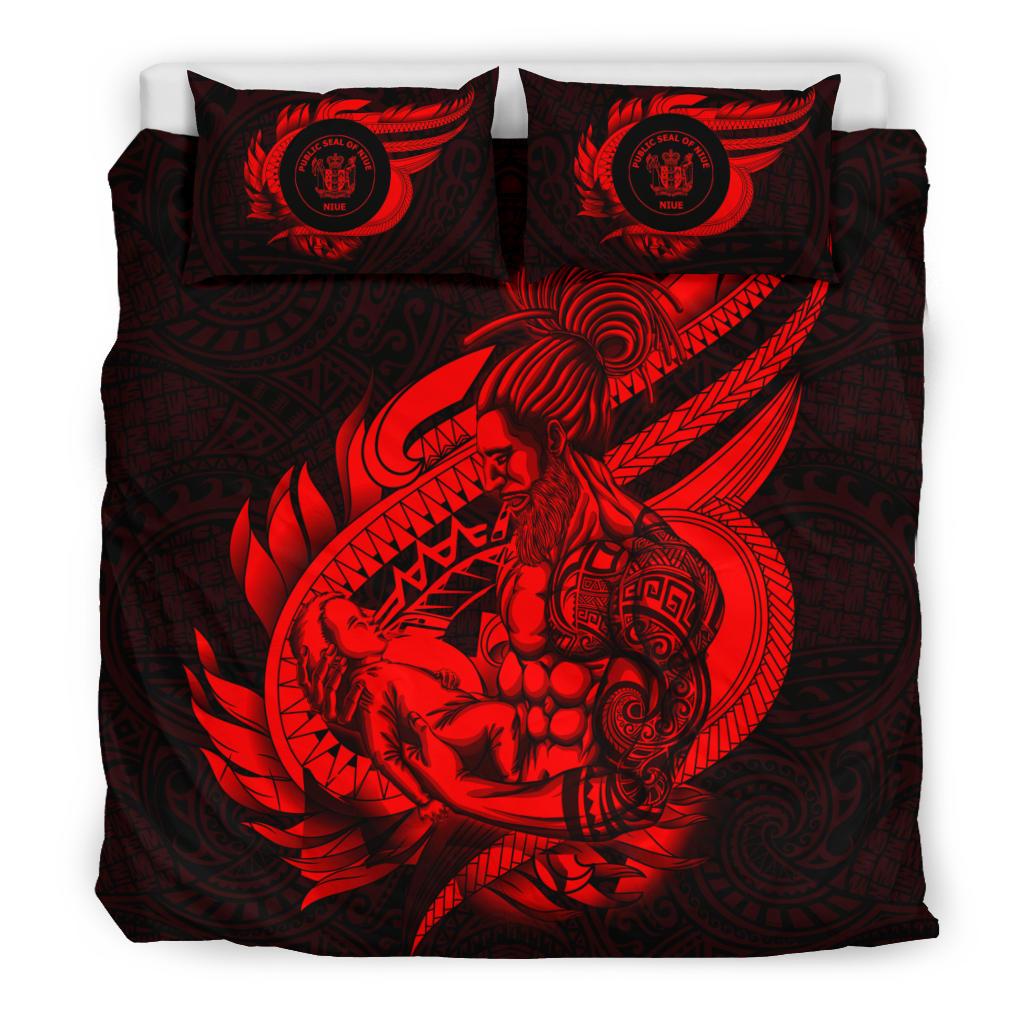 Polynesian Bedding Set - Niue Duvet Cover Set Father And Son Red - Polynesian Pride