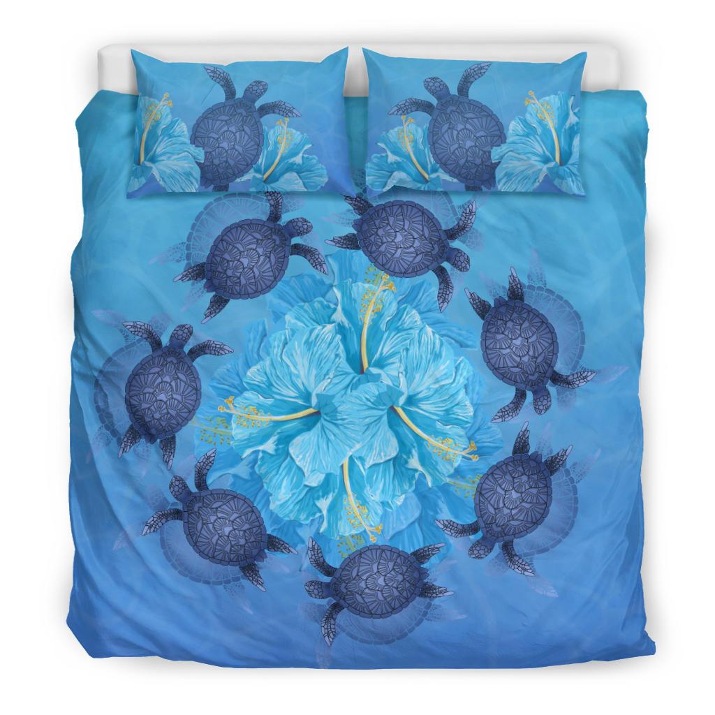 Hawaii Turtle Hibiscus Blue Bedding Set - Polynesian Pride