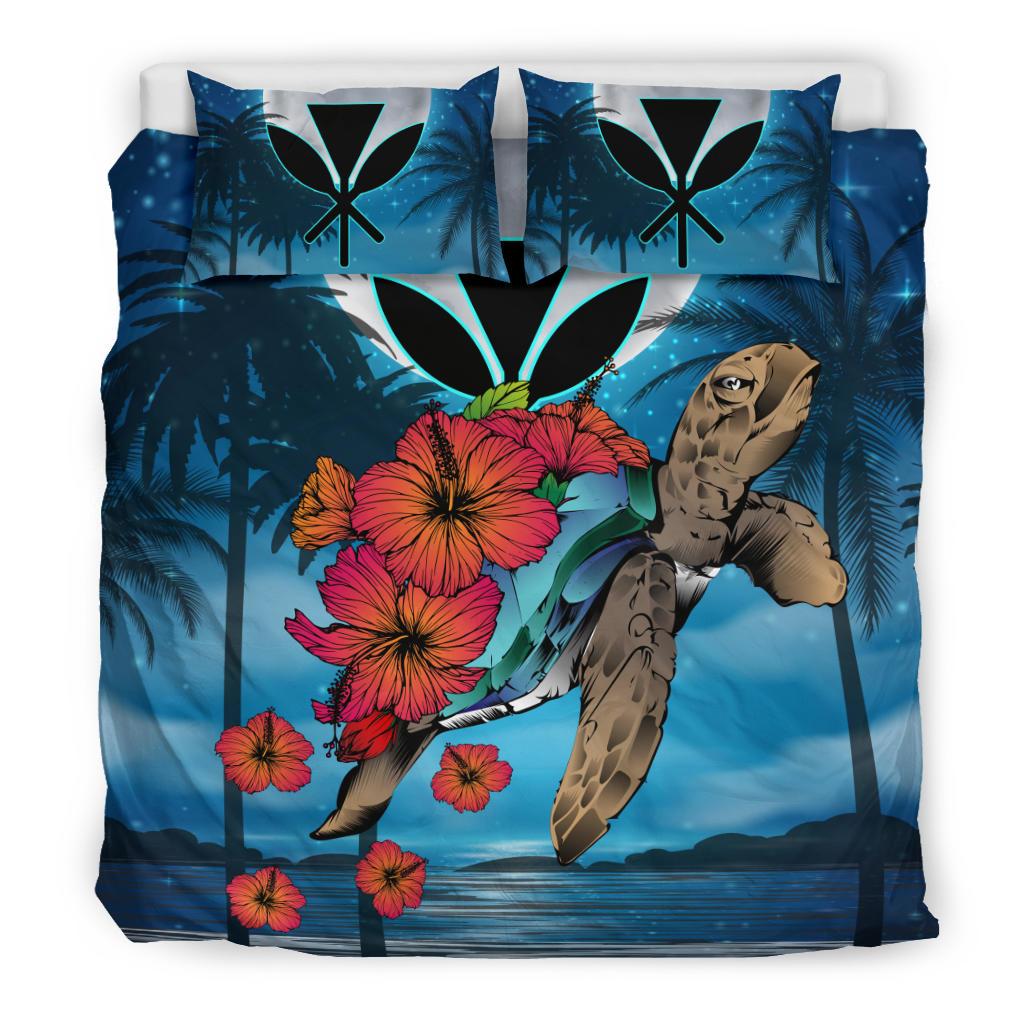 Hawaii Turtle Kanaka Hibiscus Stary Night Bedding Set - Polynesian Pride