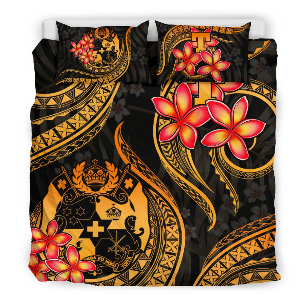 Polynesian Bedding Set - Tonga Duvet Cover Set - Gold Plumeria - Polynesian Pride
