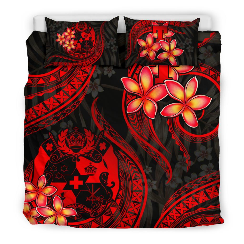 Polynesian Bedding Set - Tonga Duvet Cover Set - Red Plumeria - Polynesian Pride